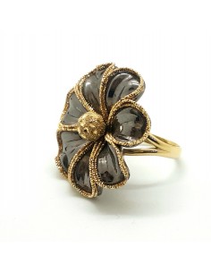 Δαχτυλίδι σχήμα Μαργαρίτα με Μαύρο  επιχρύσωμα 2