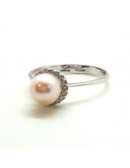 Δαχτυλίδι 14Κ  λευκό Xρυσό με ζιργκόν και Μαργαριτάρι