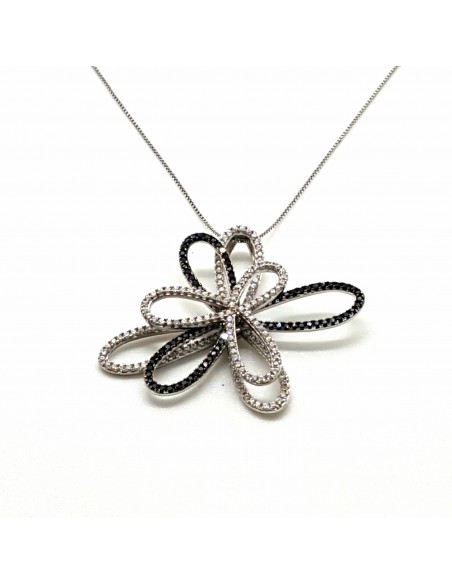 Κολιέ  Λουλούδι 14Κ Λευκόχρυσο με Ζιρκόν