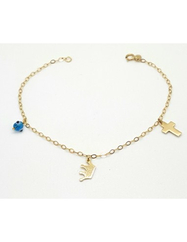 Βραχιόλι  με Σταυρό Κορόνα και Μάτι 14 Καράτια