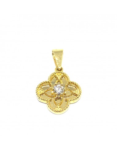 Χρυσό μενταγιόν τετράφυλλο με ζιργκόν...