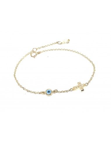 Βραχιόλι Χρυσό 14Κ με Σταυρό & Ματάκι