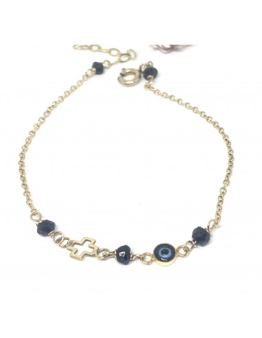 Βραχιόλι Χρυσό 14Κ με Ματάκι, Σταυρό...