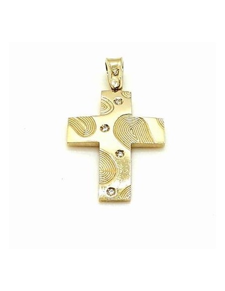 Σταυρός Κίτρινο Χρυσό 14Κ με Ζιργκόν Λουστρέ
