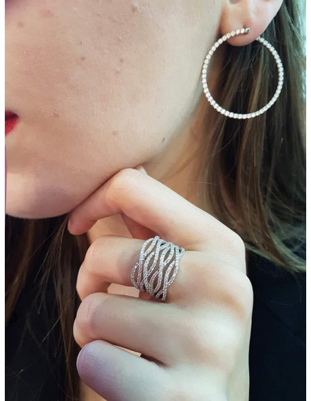 Σκουλαρίκια Κρίκοι Λευκόχρυσο Κ14 με Ζιργκόν