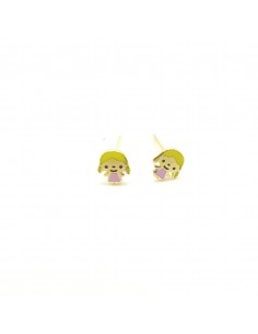 Παιδικά σκουλαρίκια σε χρυσό Κ9 με σμάλτο γάτα