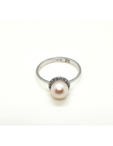 Δαχτυλίδι 14Κ  λευκό Xρυσό με ζιργκόν και Μαργαριτάρι
