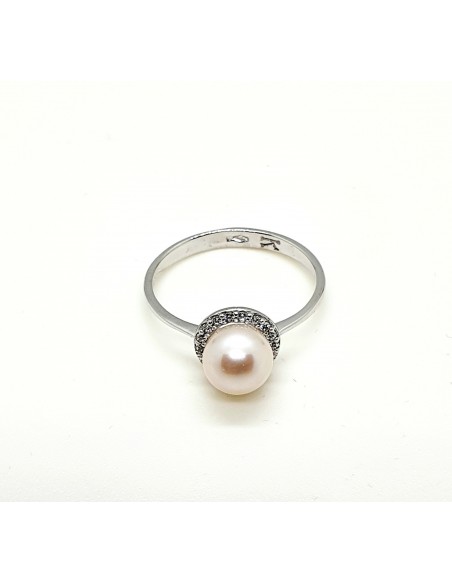 Δαχτυλίδι 14Κ  λευκό Xρυσό με ζιργκόν και Μαργαριτάρι